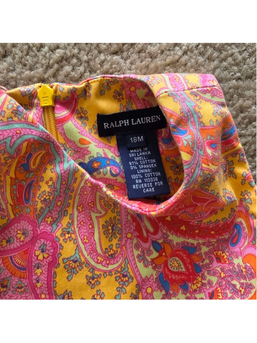 Baby Ralph Lauren Casual Dress 18 Months Yellow Pink Paisley